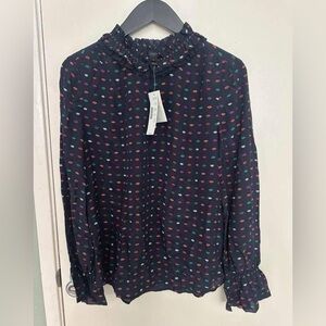 J.Crew 100% Silk Valentines Day Lips Printed Ruffle Blouse